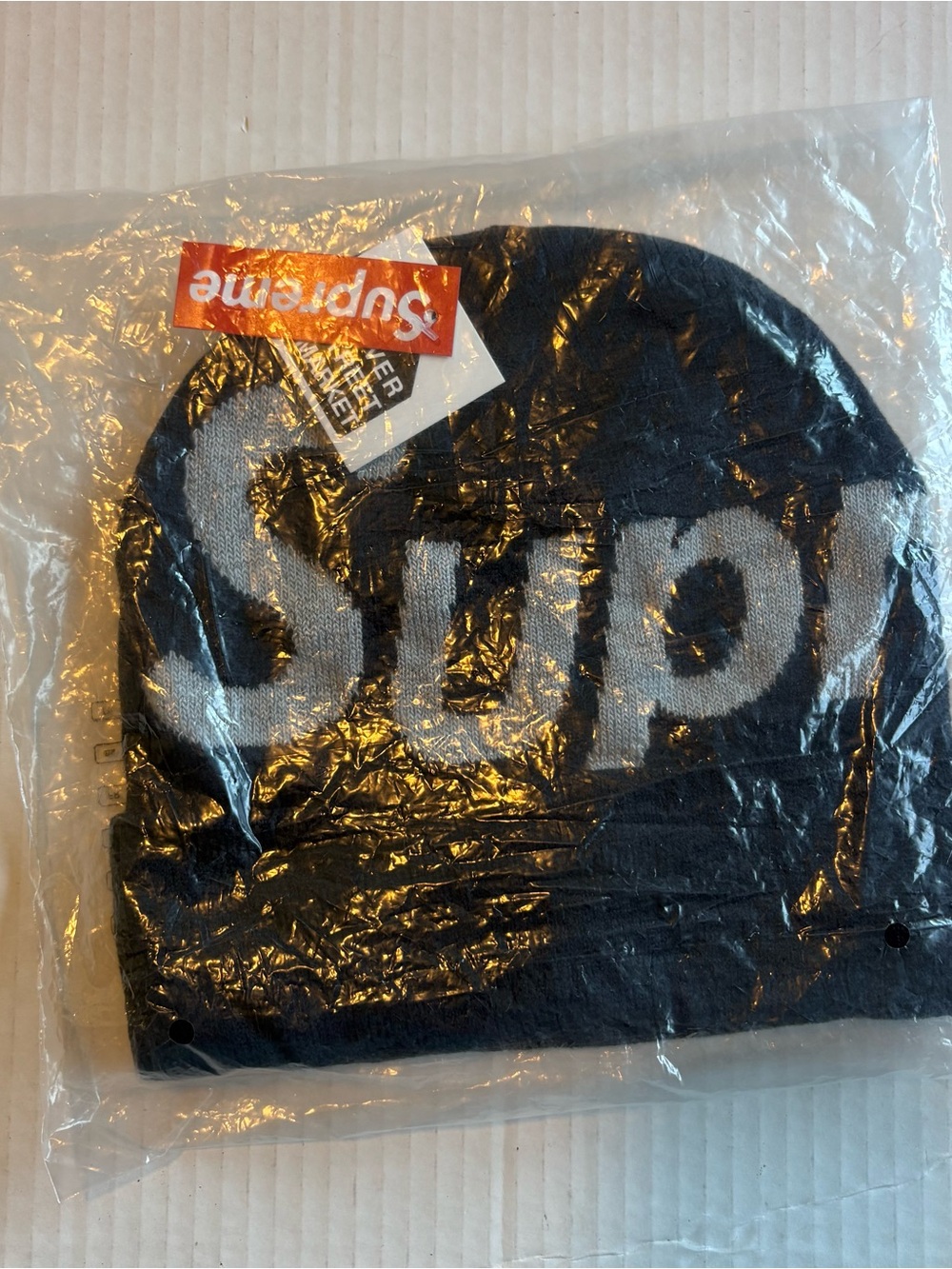 Supreme Black Beanie with Gray Logo - Kids